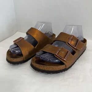 Birkenstock Arizona bronze soft leather slide sandals size 38
